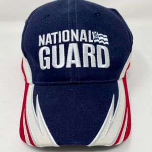 National Guard Baseball Hat Full Cotton Velcro Closure. Red White and Blue